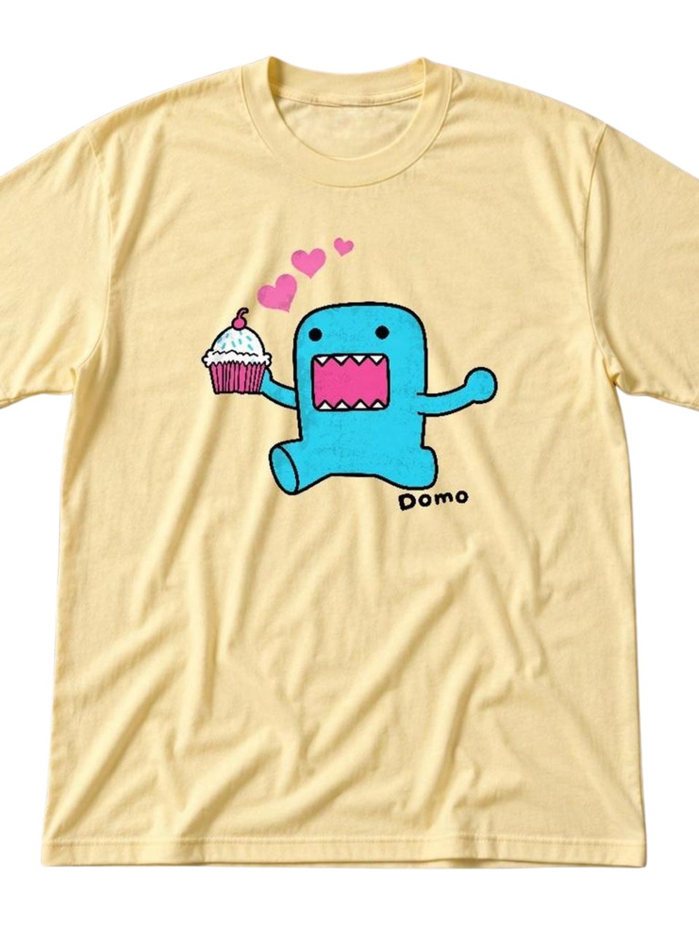 Gildan Yellow Tee with Blue Domo Character and Pink Accents, Gift For Her, Him